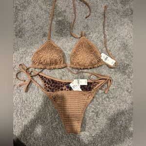 NWT Brown Crochet Bikini Set